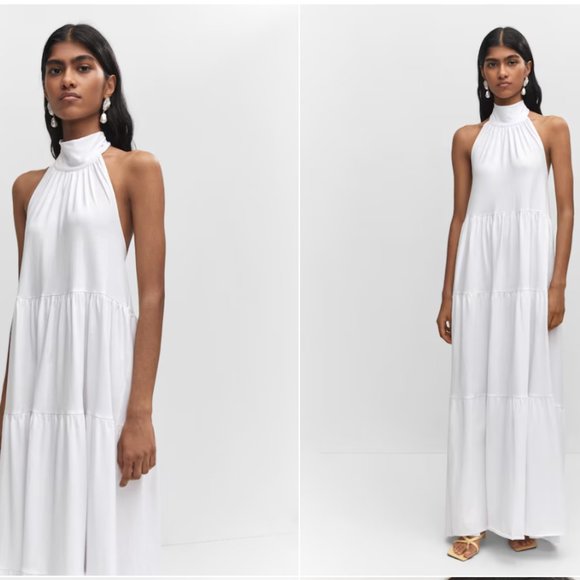 Mango Dresses & Skirts - Mango Halter-Neck Maxi Open-Back Dress in White